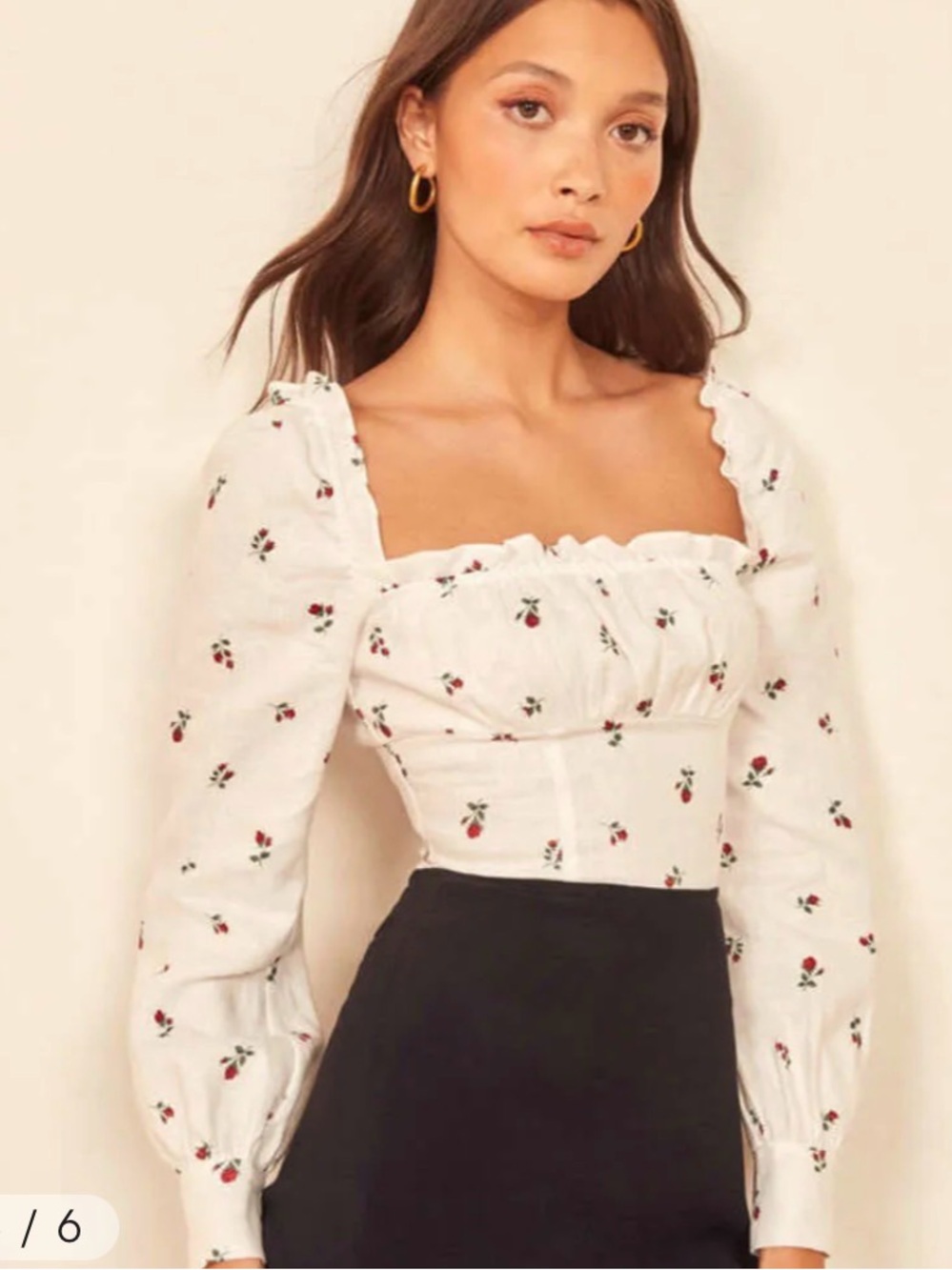 Reformation ‘Reign’ Floral Linen Long Sleeve Top
